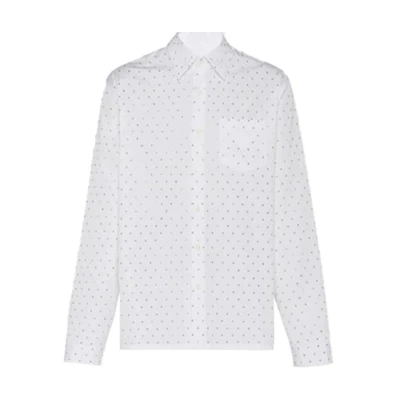 PRADA SS22 White Long Sleeve Sun-Protective Shirt with Studded Design Men. UCN419-1LZC-F0009-S-221