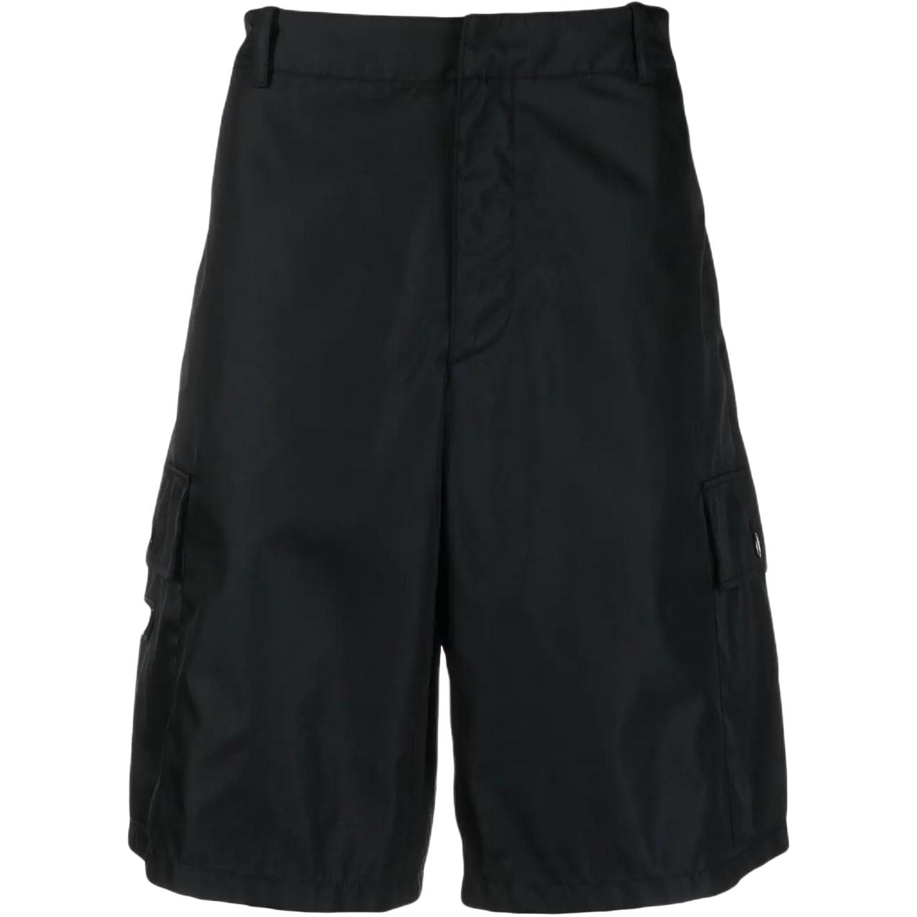 PRADA SS23  Black Casual Shorts with Triangle Logo. SPH244-1WQ8-F0002-S-231