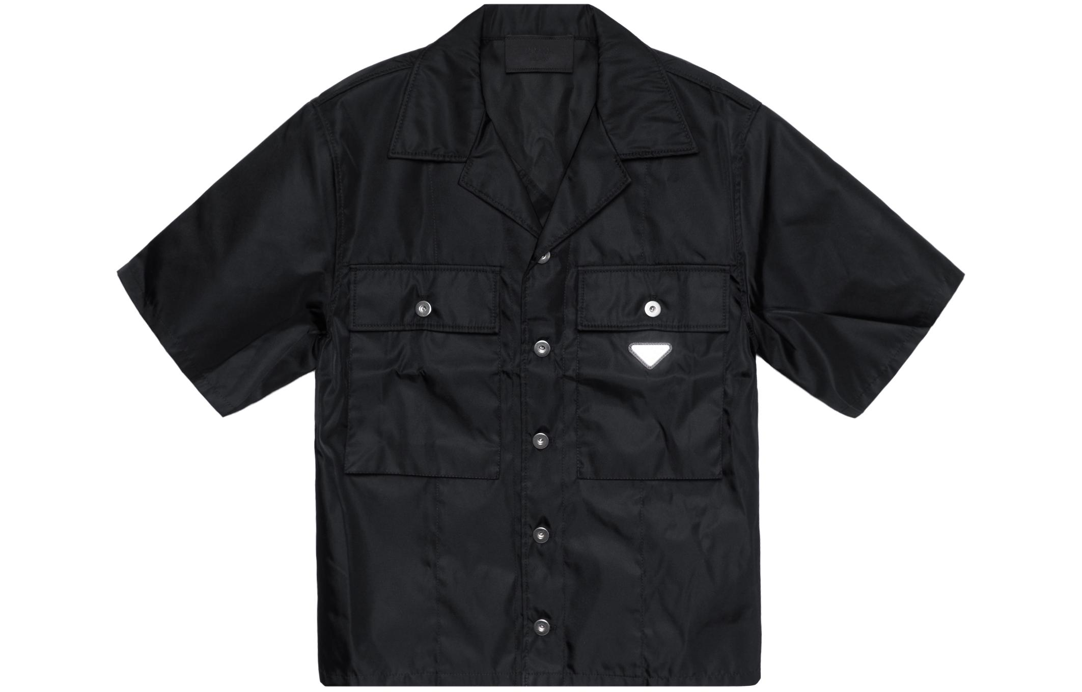 PRADA SS23  Black Logo Polo Collar Oversized Short Sleeve Sun Shirt SC637-1WQ8-F0002