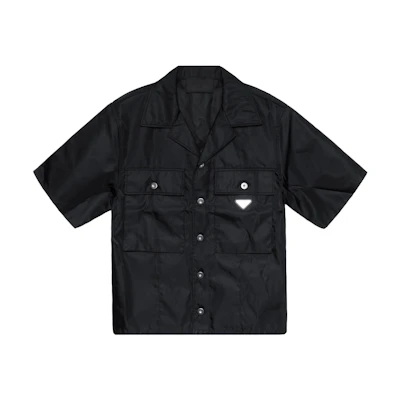 PRADA SS23 Black Logo Polo Collar Oversized Short Sleeve Sun Shirt SC637-1WQ8-F0002