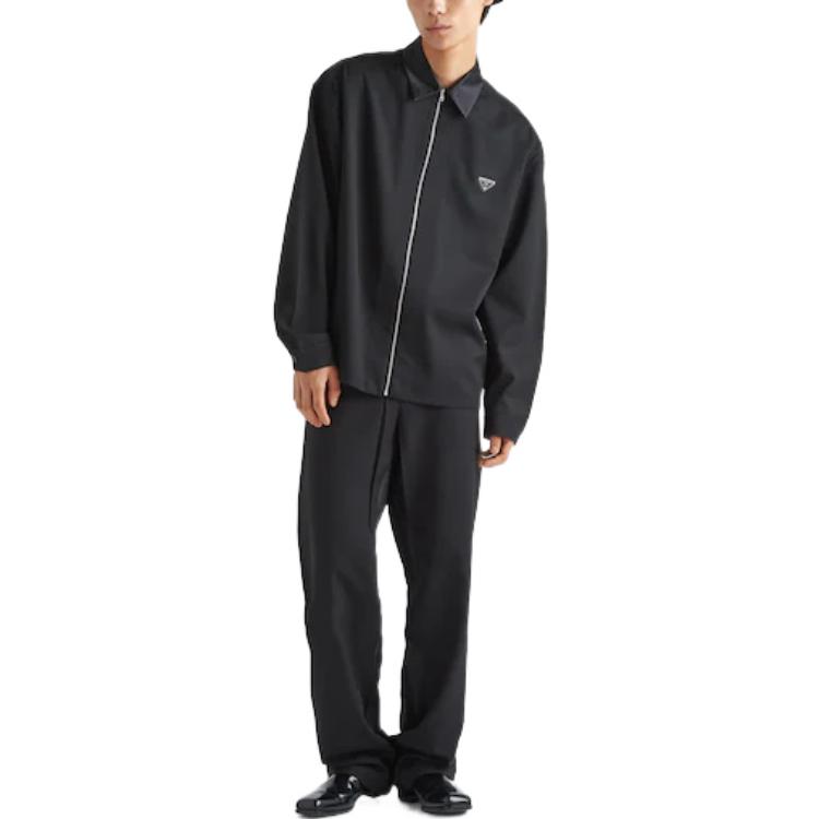 Shop 프라다 SS23 블랙 로고 삼각 지퍼 긴팔 선스크린 셔츠 SC655-11A6-F0002-S-231