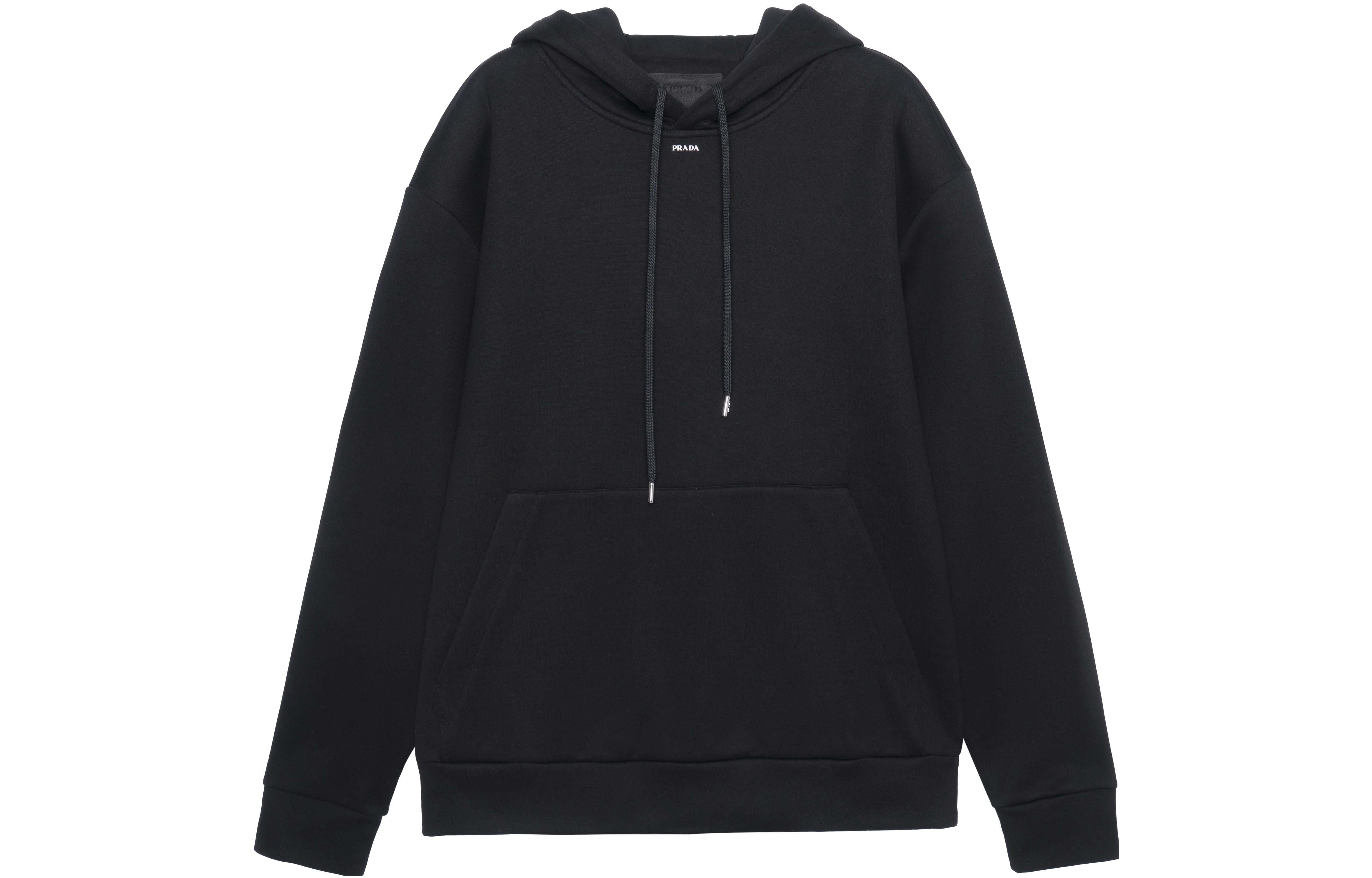 PRADA SS23  Black Pullover Hoodie with Large Pocket Design. UJL84A-11OQ-F0002-S-231