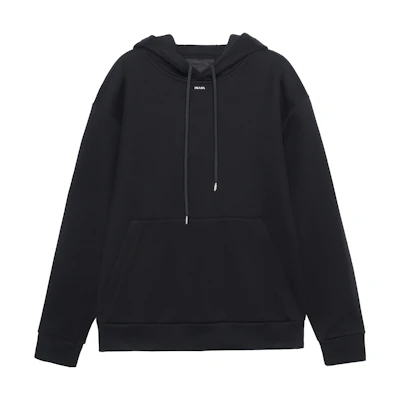PRADA SS23 Black Pullover Hoodie with Large Pocket Design. UJL84A-11OQ-F0002-S-231