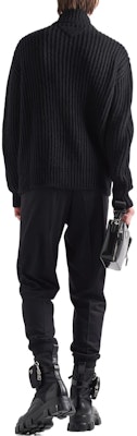 PRADA SS23 Black Ribbed Knit Sweater with Logo Embroidery and Zipper. UMG155-11GC-F0002-S-222 Shop PRADA SS23 Black Ribbed Knit Sweater with Logo Embroidery and Zipper. UMG155-11GC-F0002-S-222