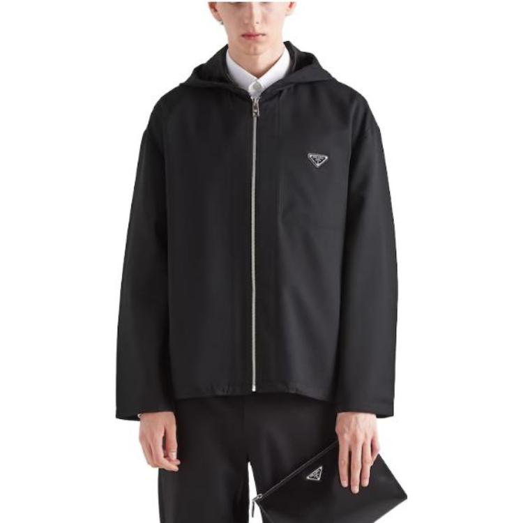 Shop 普拉达SS23黑色徽章贴布长袖拉链连帽外套夹克. SGC195-11A6-F0002-S-231