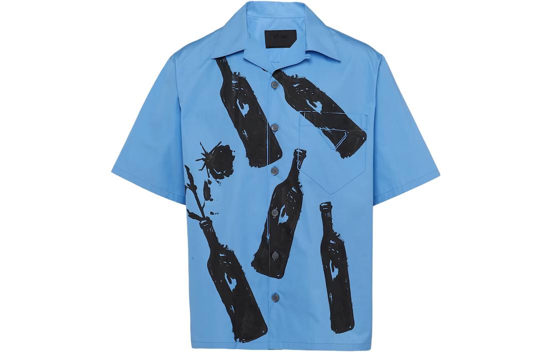 Order PRADA SS23 藍色墨水花瓶印花防曬襯衫 UCS414-12UE-F0076-S-221