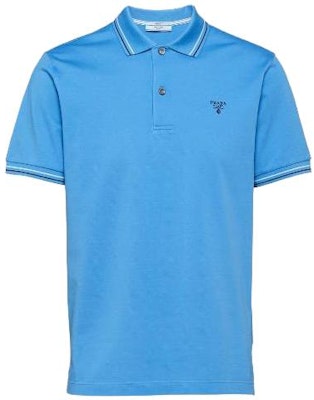 PRADA SS23 Blue Ribbed Knit Short Sleeve Polo Shirt with Logo Print. UJN765-1ZMI-F0237-S-212 Order PRADA SS23 Blue Ribbed Knit Short Sleeve Polo Shirt with Logo Print. UJN765-1ZMI-F0237-S-212