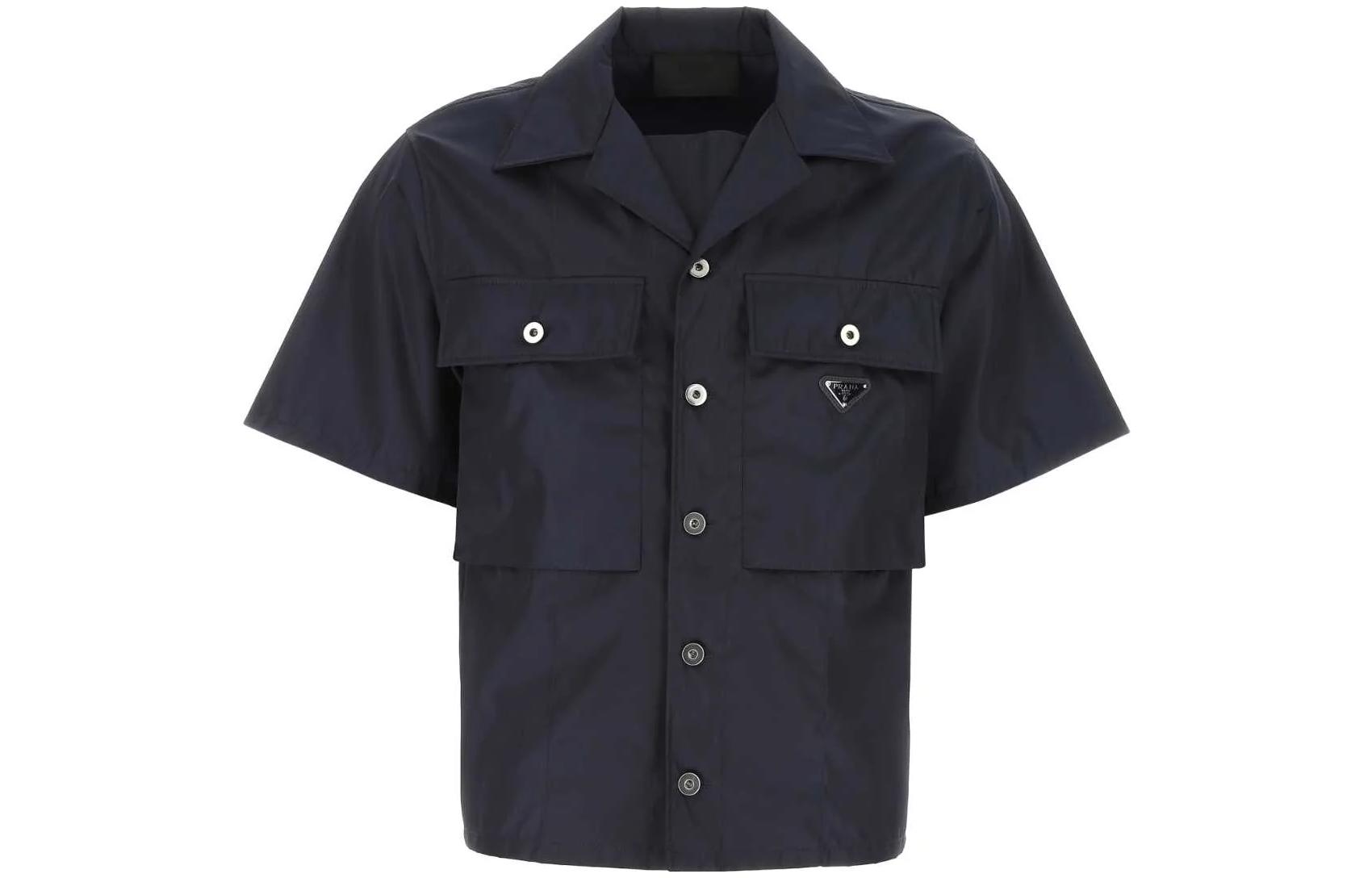 PRADA SS23  Blue Short-Sleeve Logo Shirt with UV Protection. SC637-1WQ8-F0SVF-S-231