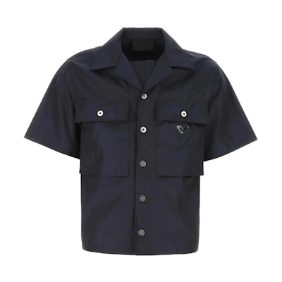 PRADA SS23 Blue Short-Sleeve Logo Shirt with UV Protection. SC637-1WQ8-F0SVF-S-231