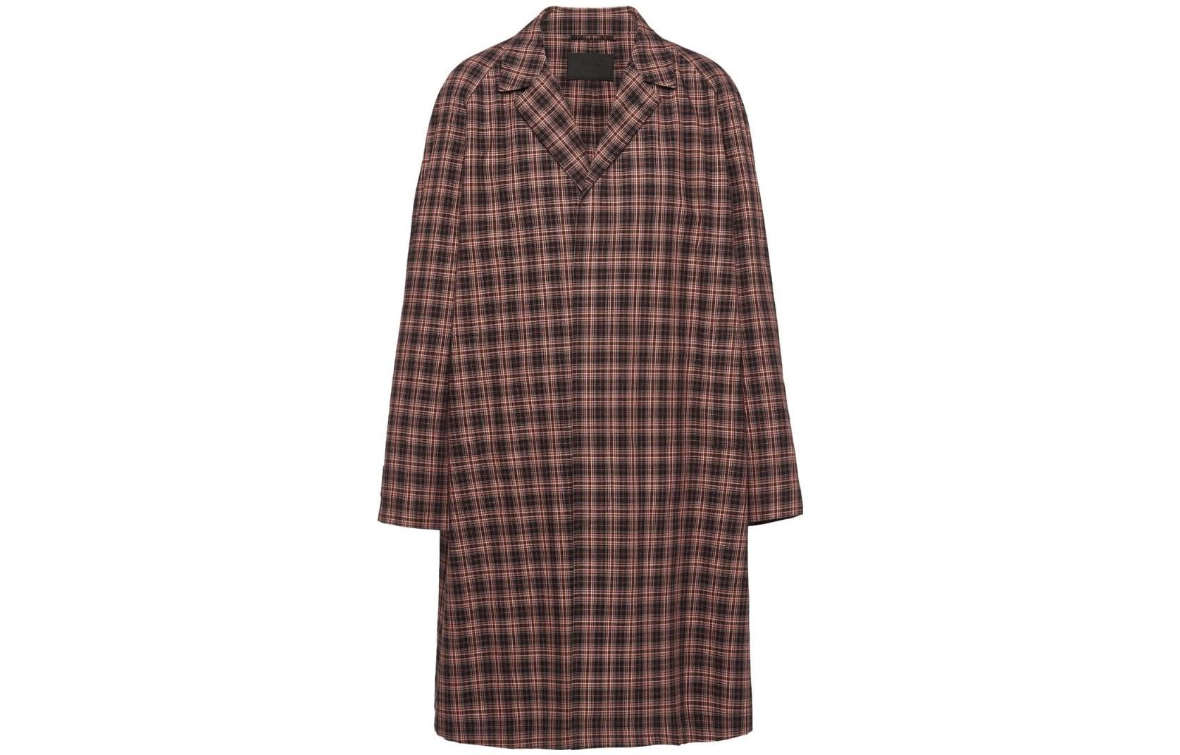 PRADA SS23  Brown Checkered Single-Breasted Mid-Length Trench Coat SGC214-12OE-F0G9F-S-231