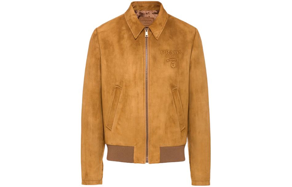 Order PRADA SS23 棕色皮革外套帶Logo印花及拉鍊翻領 UPW421-1FEK-F0280