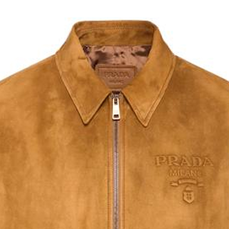 Details for PRADA SS23 棕色皮革外套帶Logo印花及拉鍊翻領 UPW421-1FEK-F0280