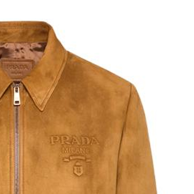 Sizing PRADA SS23 棕色皮革外套帶Logo印花及拉鍊翻領 UPW421-1FEK-F0280