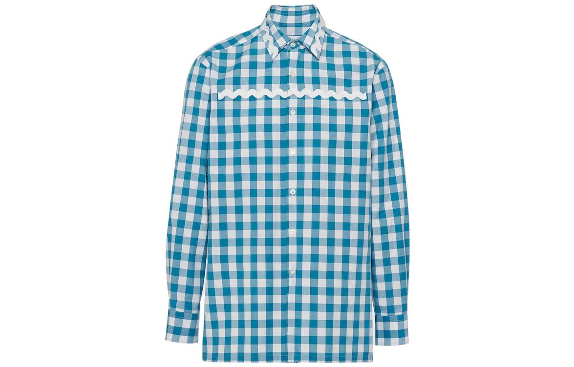 PRADA SS23  Checkered Long-Sleeve UV Protection Shirt Blue White UCN493-12OB-F03DV-S-231