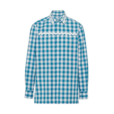 PRADA SS23 Checkered Long-Sleeve UV Protection Shirt Blue White UCN493-12OB-F03DV-S-231