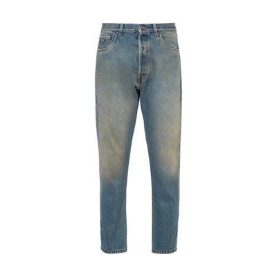 PRADA SS23 Distressed Triangle Logo Light Blue Jeans GEP351-12K1-F0V3N-S-231