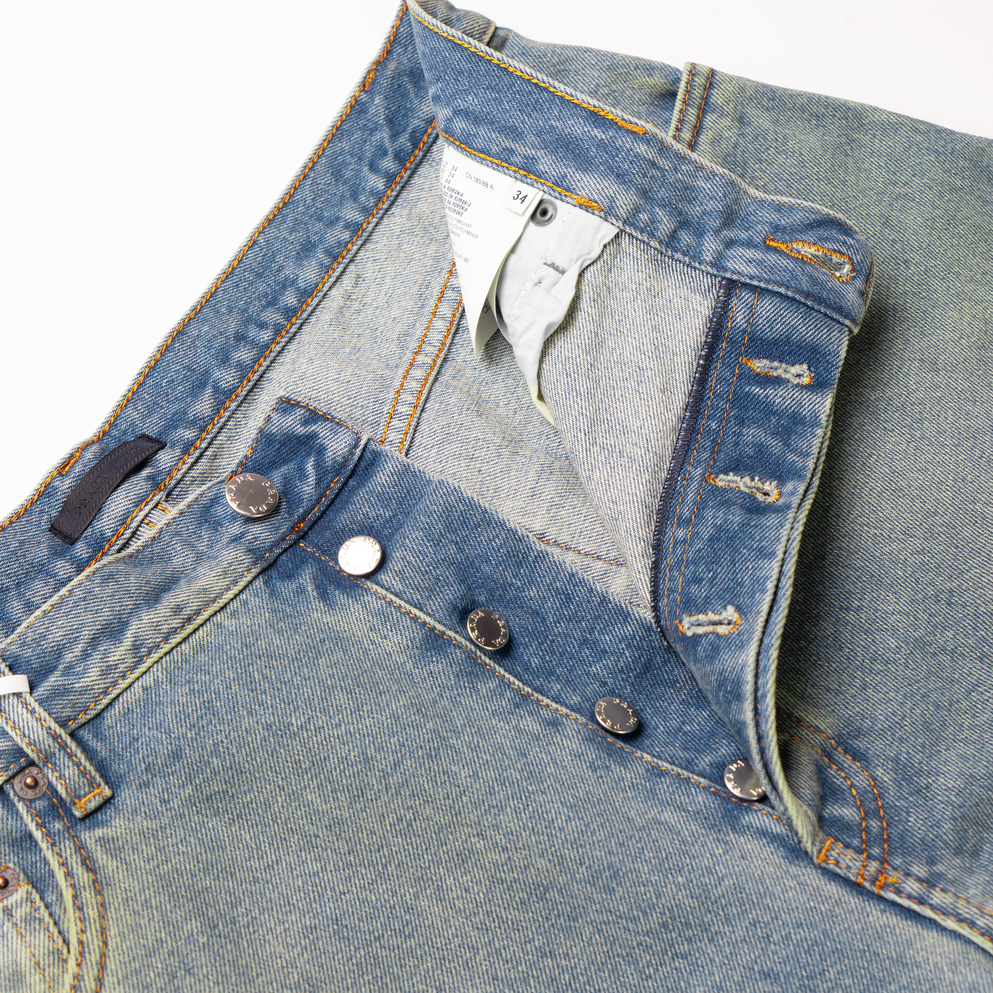 Purchase PRADA SS23  Distressed Triangle Logo Light Blue Jeans GEP351-12K1-F0V3N-S-231