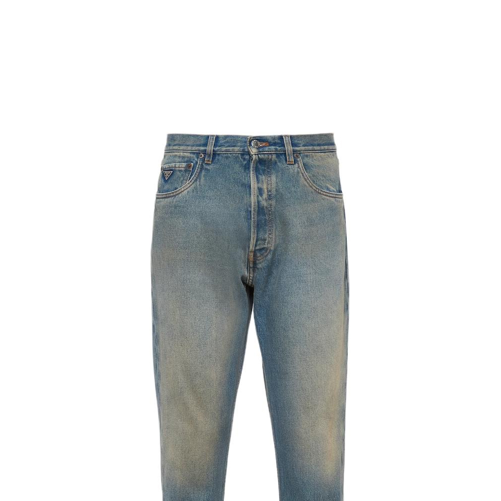Sizing PRADA SS23  Distressed Triangle Logo Light Blue Jeans GEP351-12K1-F0V3N-S-231