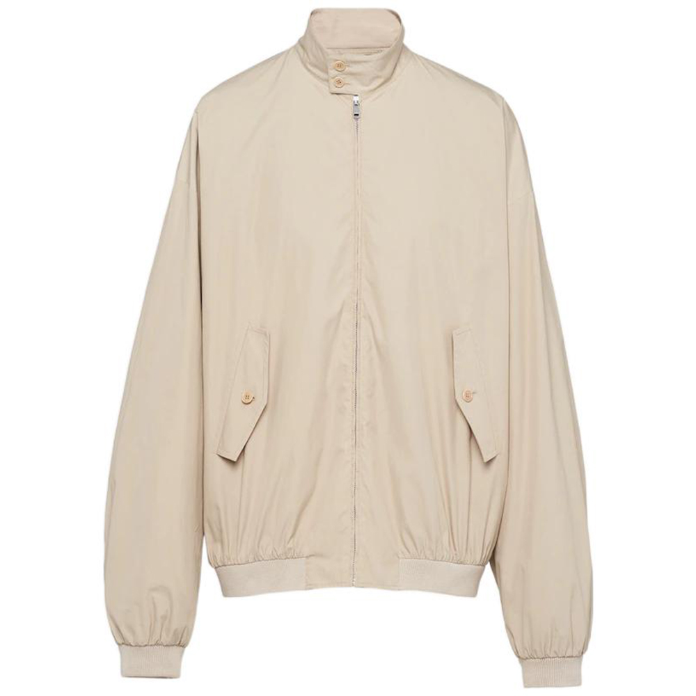 PRADA SS23  Limestone Cotton Blend Bomber Jacket. SGC245-12NS-F0A08