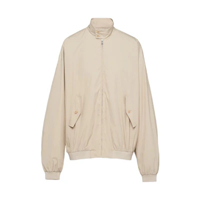 PRADA SS23 Limestone Cotton Blend Bomber Jacket. SGC245-12NS-F0A08