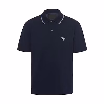 PRADA SS23 Logo Print Short Sleeve Polo Shirt Navy Blue UJN798-710-F0008