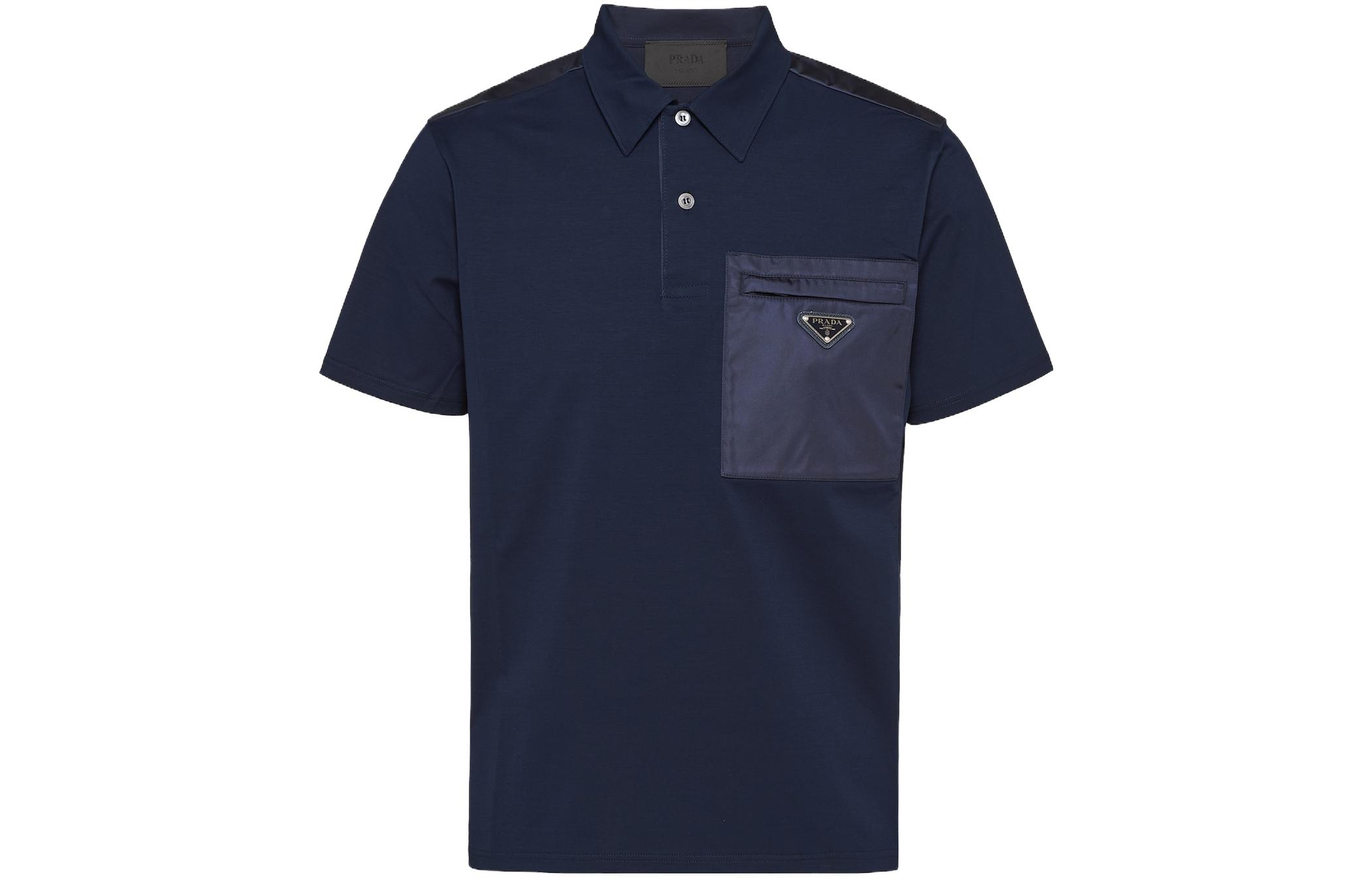 PRADA SS23  Logo Short-Sleeve Polo Shirt Navy Blue. UJN703-1YED-F044V-S-211