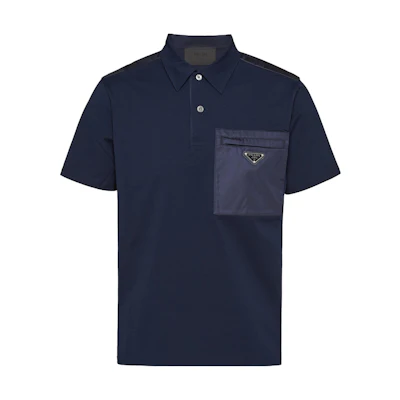 PRADA SS23 Logo Short-Sleeve Polo Shirt Navy Blue. UJN703-1YED-F044V-S-211
