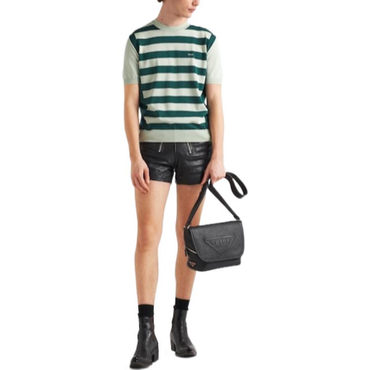 Lookbook PRADA SS23 薄荷綠條紋Logo針織短袖毛衣 UMB542-12S8-F0ZBD-S-231