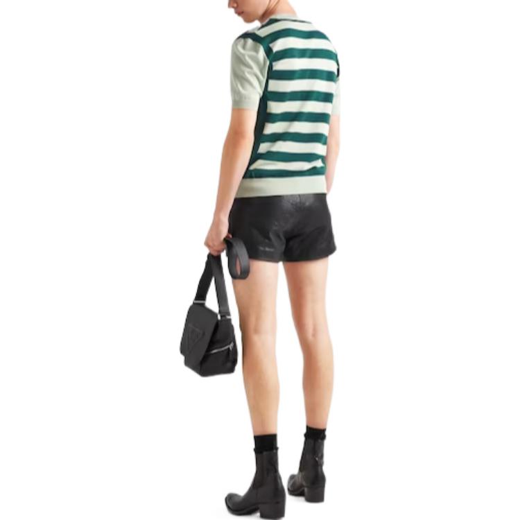 Purchase PRADA SS23 薄荷綠條紋Logo針織短袖毛衣 UMB542-12S8-F0ZBD-S-231