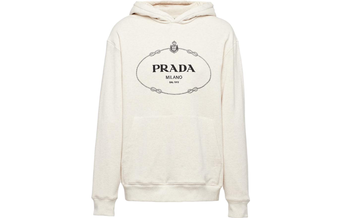 PRADA SS23  Natural Hoodie with Logo Print and Long Sleeves. UJL24B-13IQ-F0018-S-232