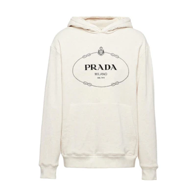 PRADA SS23 Natural Hoodie with Logo Print and Long Sleeves. UJL24B-13IQ-F0018-S-232