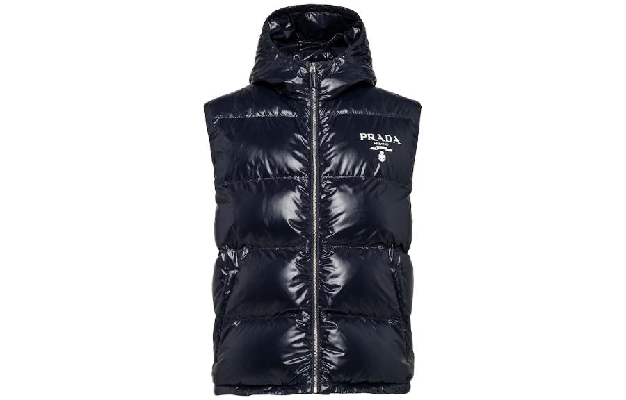 PRADA SS23  Navy Blue Solid Zip-Up Hooded Sleeveless Vest SGC090-11A9-F0SVF-S-222