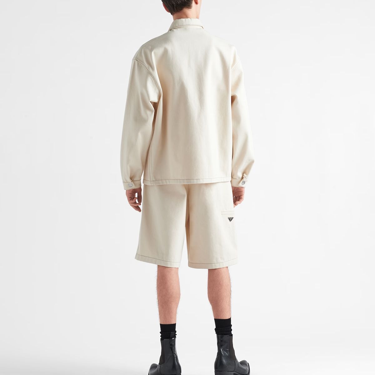 Shop PRADA 2023春夏 超大標誌單排扣襯衫 米白色 GEC066-12CD-F0F4Q-S-212