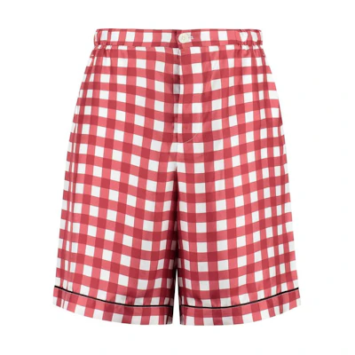 PRADA SS23 Red Checkered Print Straight-Cut Casual Shorts. SPH207-120I-F0970-S-221
