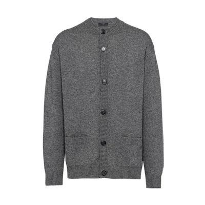 PRADA SS23 Slate Gray Cashmere Knit Button Cardigan. UMG211-12S4-F0480-S-231