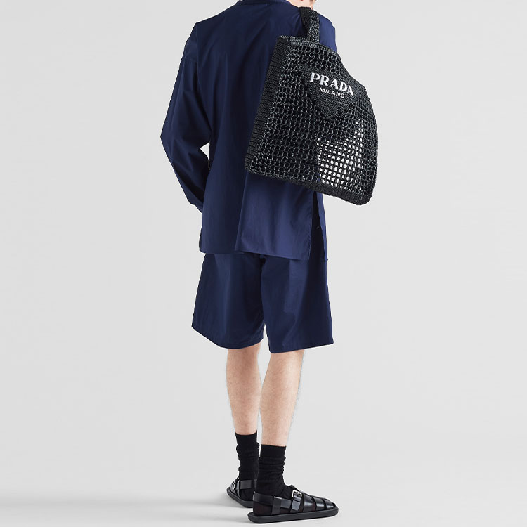 Shop 프라다 SS23 솔리드 컬러 코튼 버뮤다 반바지 블루 SPH282-12U4-F0008-S-231