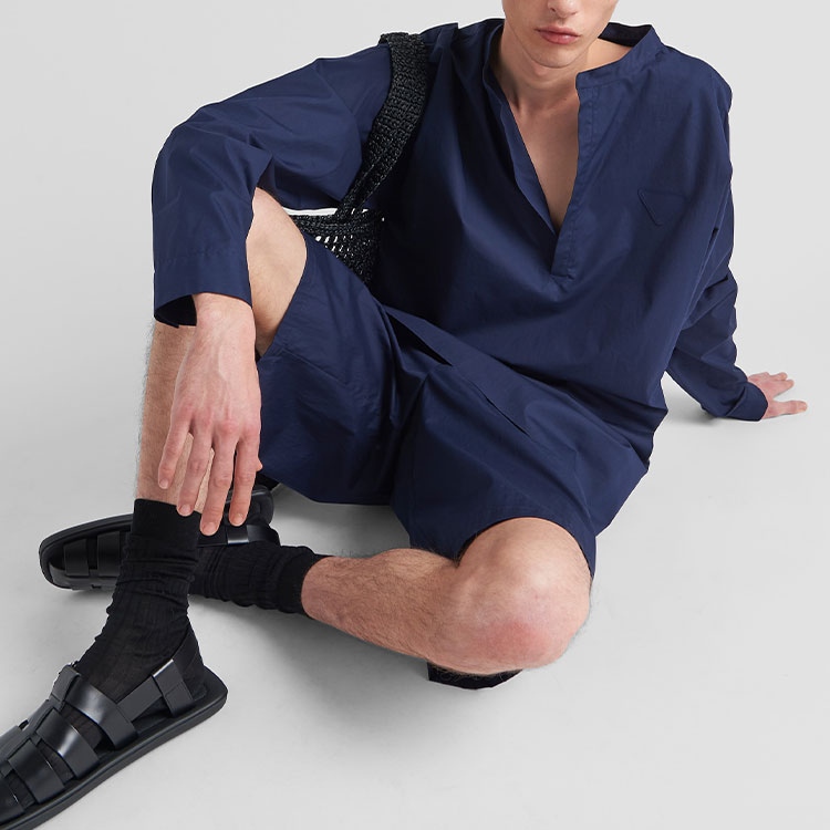 Purchase 프라다 SS23 솔리드 컬러 코튼 버뮤다 반바지 블루 SPH282-12U4-F0008-S-231