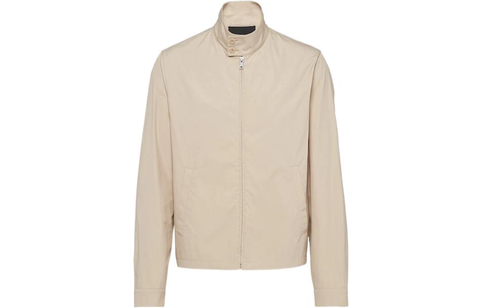 PRADA SS23  Solid Color Cotton Blend Long Sleeve Jacket in Limestone Grey. SGC246-12NS-F0A08-S-231