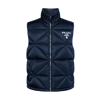 PRADA SS23 Solid Color Letter Print Zip-Up Puffer Vest. SGC115-1WQ8-F0SVF-S-202