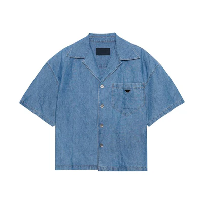 PRADA SS23 Solid Color Logo Single-Breasted Sun Protection Shirt - Blue GEC068-12N1-F0V3N-S-212