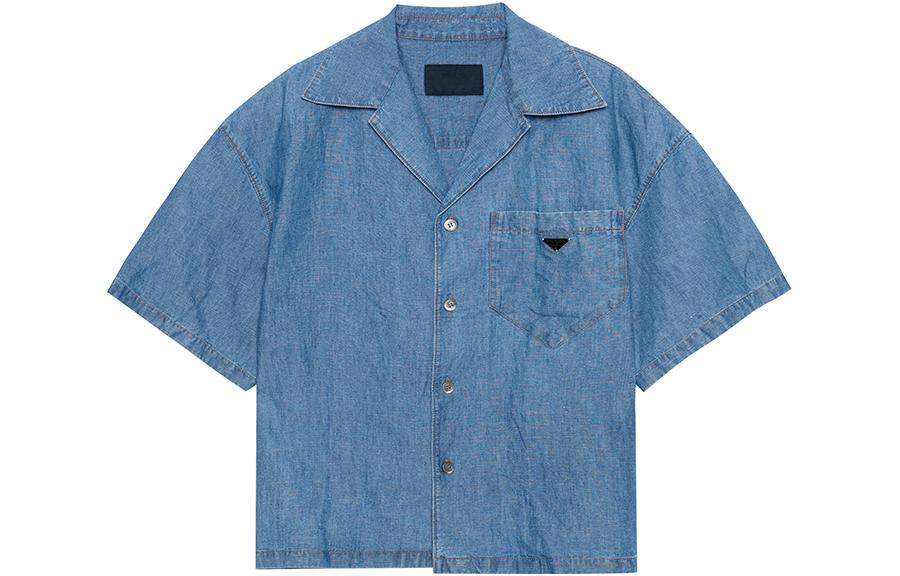 Order PRADA SS23 單排扣防曬襯衫 藍色 純色標誌設計 GEC068-12N1-F0V3N-S-212