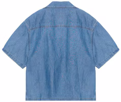 Lookbook PRADA SS23 Kemeja Biru Logo Warna Solid Single-Breasted Pelindung Matahari. GEC068-12N1-F0V3N-S-212