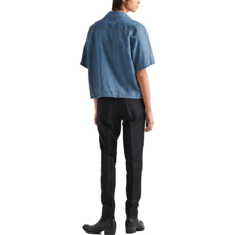 Purchase PRADA SS23 單排扣防曬襯衫 藍色 純色標誌設計 GEC068-12N1-F0V3N-S-212