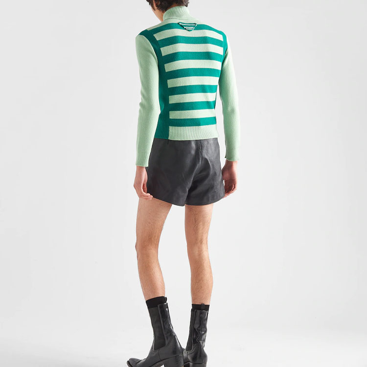 Shop PRADA SS23 條紋高領毛衣 薄荷綠 UMR556-12QC-F0ZBD-S-231