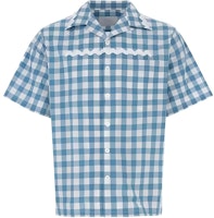 PRADA SS23 Turquoise Checkered Wavy Pattern Short-Sleeve Shirt. UCS434-1LTR-F03DV PRADA SS23 Turquoise Checkered Wavy Pattern Short-Sleeve Shirt. UCS434-1LTR-F03DV