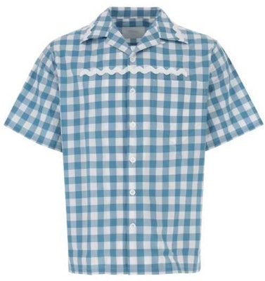 프라다 SS23 터콰이즈 체크 물결무늬 반팔 셔츠. UCS434-1LTR-F03DV Order 프라다 SS23 터콰이즈 체크 물결무늬 반팔 셔츠. UCS434-1LTR-F03DV