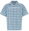 Order 프라다 SS23 터콰이즈 체크 물결무늬 반팔 셔츠. UCS434-1LTR-F03DV