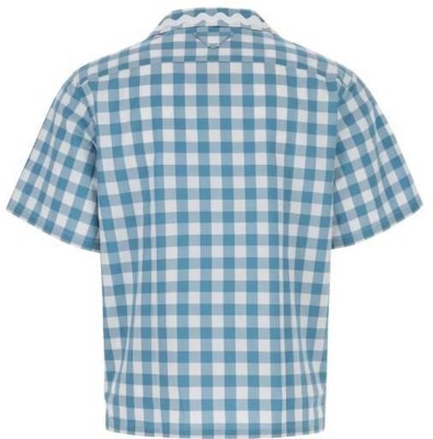 프라다 SS23 터콰이즈 체크 물결무늬 반팔 셔츠. UCS434-1LTR-F03DV Lookbook 프라다 SS23 터콰이즈 체크 물결무늬 반팔 셔츠. UCS434-1LTR-F03DV