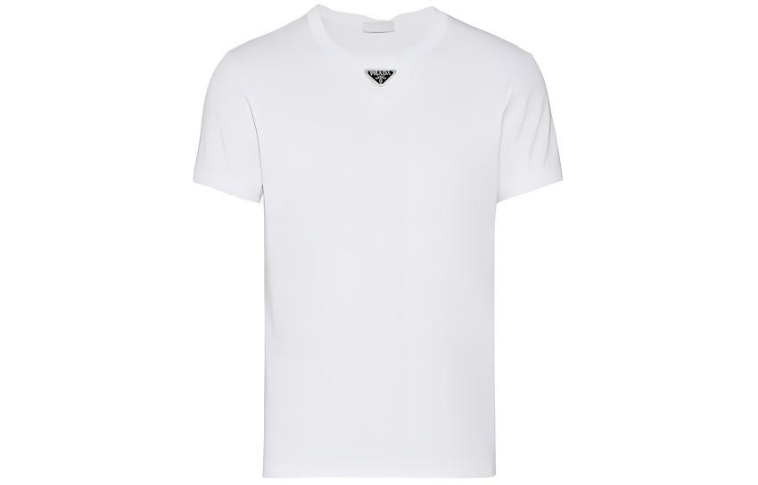 PRADA SS23  White Crew Neck Plain Logo Short Sleeve T-Shirt UJN824-11ZM-F0009-S-222