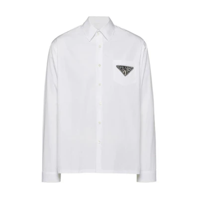 PRADA SS23 White Logo Button-Up Sun Protection Shirt. UCN467-1XV2-F0009-S-231